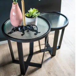Bijzettafels Ribbelglas En Metaal