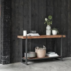 Robuuste Sidetable Teak Naturel -VTwonen Verkoopwinkel d bodhi beam robuuste sidetable zwart teak 03