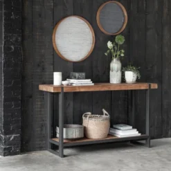 Robuuste Sidetable Teak Naturel -VTwonen Verkoopwinkel d bodhi beam robuuste sidetable zwart teak 04