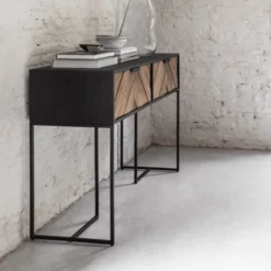 Sidetable Zwart Met Visgraat Patroon -VTwonen Verkoopwinkel dtp home criss cross sidetable zwart met visgraat patroon 05