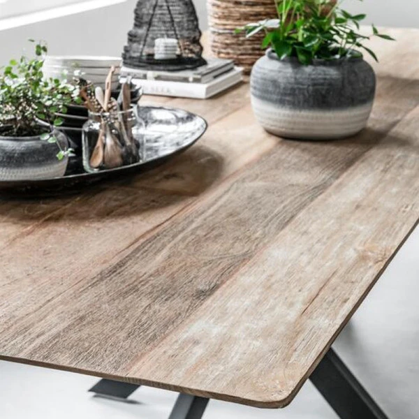 Teak Tafel Curves Met Kruispoot 5 Teak Tafel Curves Met Kruispoot - Afbeelding 5