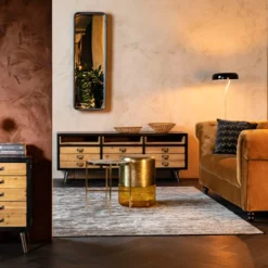 Gouden Bijzettafel Met Glas -VTwonen Verkoopwinkel dutchbone cave gouden bijzettafel met glas 02