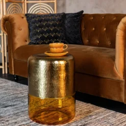 Gouden Bijzettafel Met Glas -VTwonen Verkoopwinkel dutchbone cave gouden bijzettafel met glas 07