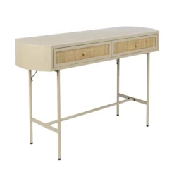 Beige Sidetable Met Rotan -VTwonen Verkoopwinkel dutchbone lina houten wandtafeltje walnoot 02