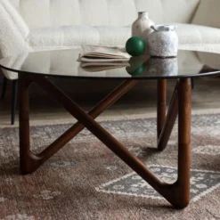 Ronde Salontafel Hout En Glas -VTwonen Verkoopwinkel dutchbone naia ronde salontafel glas 05