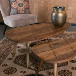 Organische Salontafel Sheesham Hout -VTwonen Verkoopwinkel dutchbone sham houten koffietafelset sheesham 07