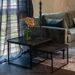 Vierkante Salontafelset Zwart -VTwonen Verkoopwinkel dutchbone winston vierkante salontafelset zwart 01