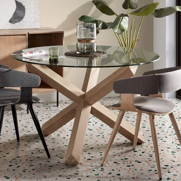 Ronde Tafel Glas Met Eiken 1 Ronde Tafel Glas Met Eiken