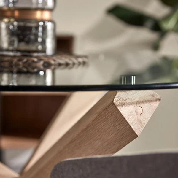 Ronde Tafel Glas Met Eiken 2 Ronde Tafel Glas Met Eiken - Afbeelding 2