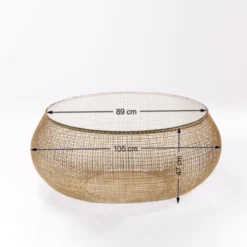 Ronde Salontafel Goud Met Glas -VTwonen Verkoopwinkel kare design cesta glazen salontafel met goud gaas 06