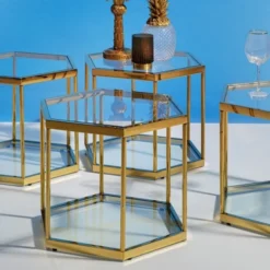 Zeshoekige Bijzettafel Goud -VTwonen Verkoopwinkel kare design comb gold zeshoekige bijzettafel goud 05