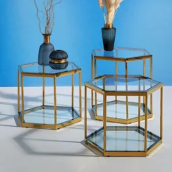 Zeshoekige Bijzettafel Goud -VTwonen Verkoopwinkel kare design comb gold zeshoekige bijzettafel goud 07