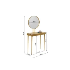 Gouden Kaptafel Met Ronde Spiegel -VTwonen Verkoopwinkel kare design curve gouden kaptafel met ronde spiegel 11