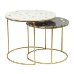 Bijzettafelset Messing Marmer -VTwonen Verkoopwinkel kare design mystic bijzettafelset messing marmer 83447 007