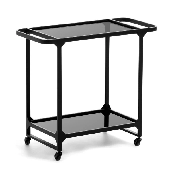 Zwarte Keukentrolley Met Glas 2 Zwarte Keukentrolley Met Glas - Afbeelding 2