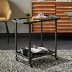 Zwarte Keukentrolley Met Glas