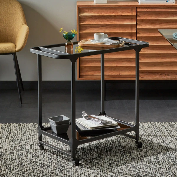 Zwarte Keukentrolley Met Glas 1 Zwarte Keukentrolley Met Glas