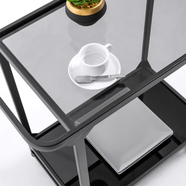 Zwarte Keukentrolley Met Glas 5 Zwarte Keukentrolley Met Glas - Afbeelding 5