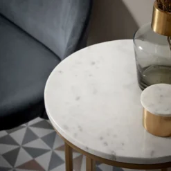 Marmeren Ronde Bijzettafel -VTwonen Verkoopwinkel kave home sheffield marmeren ronde bijzettafel 01 1