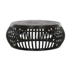Salontafel Zwart Rotan Rond