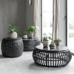 Salontafel Zwart Rotan Rond 8 Salontafel Zwart Rotan Rond -VTwonen Verkoopwinkel must living positano ronde salontafel zwart rotan 02