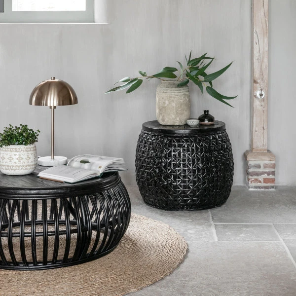 Salontafel Zwart Rotan Rond 2 Salontafel Zwart Rotan Rond - Afbeelding 2