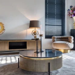 Ronde Salontafel Met Marmer -VTwonen Verkoopwinkel richmond interiors ironville ronde salontafel met marmer 03