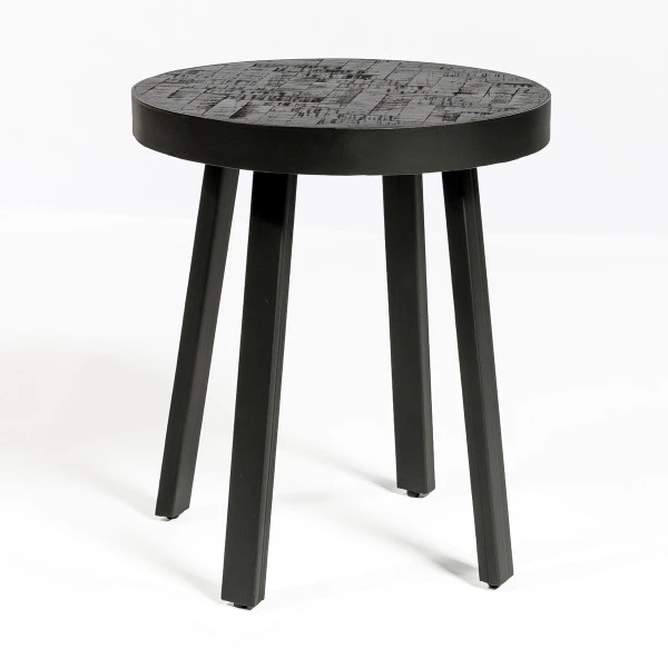 Ronde Bijzettafel Zwart Teak Hout 2 Ronde Bijzettafel Zwart Teak Hout - Afbeelding 2