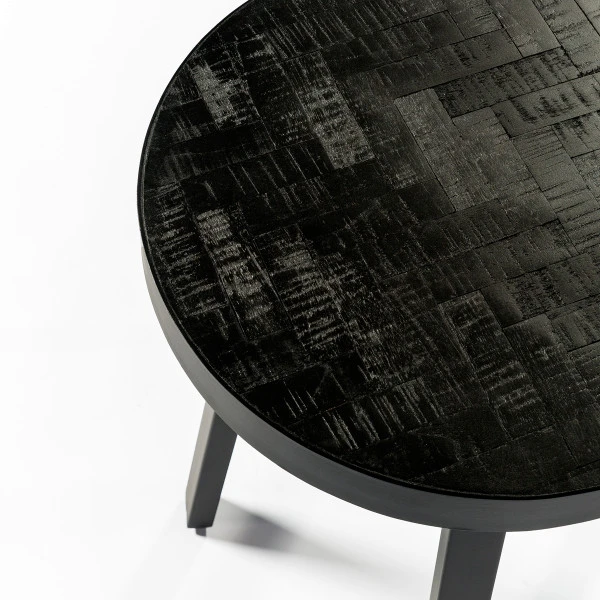 Ronde Bijzettafel Zwart Teak Hout 3 Ronde Bijzettafel Zwart Teak Hout - Afbeelding 3