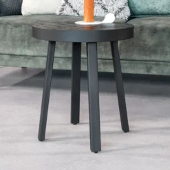 Ronde Bijzettafel Zwart Teak Hout