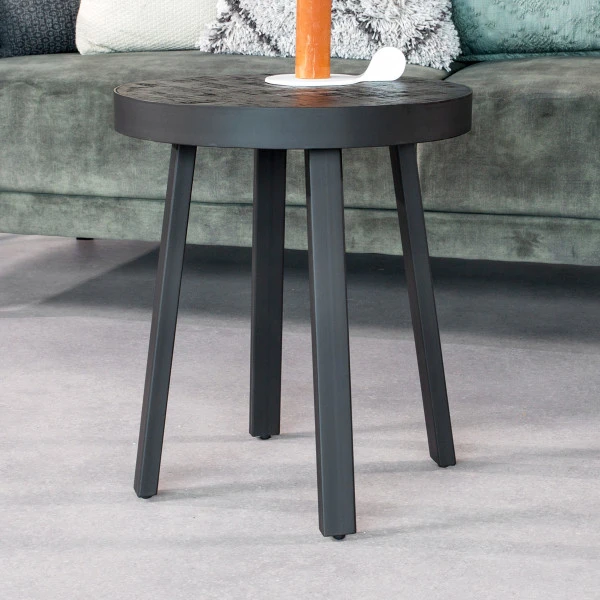 Ronde Bijzettafel Zwart Teak Hout 1 Ronde Bijzettafel Zwart Teak Hout