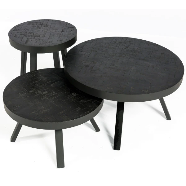 Ronde Bijzettafel Zwart Teak Hout 4 Ronde Bijzettafel Zwart Teak Hout - Afbeelding 4