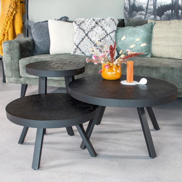 Ronde Bijzettafel Zwart Teak Hout 5 Ronde Bijzettafel Zwart Teak Hout - Afbeelding 5