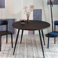 Ronde Eettafel Zwart Teak Hout