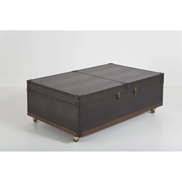 Kist Salontafel Bruin Leer Op Wielen 2 Kist Salontafel Bruin Leer Op Wielen - Afbeelding 2