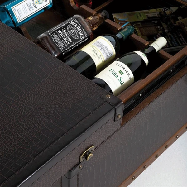 Kist Salontafel Bruin Leer Op Wielen 6 Kist Salontafel Bruin Leer Op Wielen - Afbeelding 6