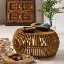 Rotan Salontafel Met Teak 80 Cm
