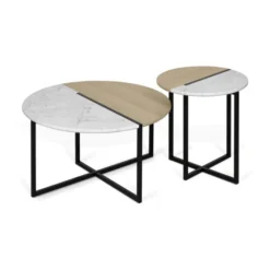 Tafeltje Eiken En Wit Marmer -VTwonen Verkoopwinkel temahome sonata tafeltje eiken en wit marmer 01