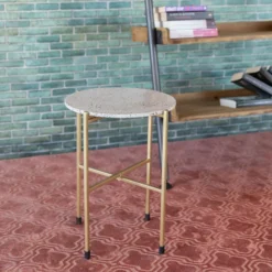 Terrazzo Bijzettafel Met Messing 10 Terrazzo Bijzettafel Met Messing -VTwonen Verkoopwinkel terrazzo bijzettafel met messing lumz home mario 04