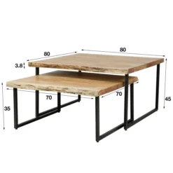Vierkante Boomstam Salontafel Set -VTwonen Verkoopwinkel vierkante boomstam salontafel set edge giani 01