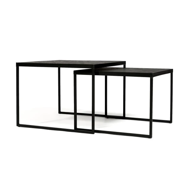 Vierkante Salontafelset Zwart Teak 2 Vierkante Salontafelset Zwart Teak - Afbeelding 2