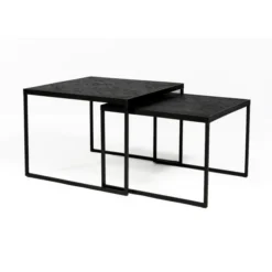 Vierkante Salontafelset Zwart Teak