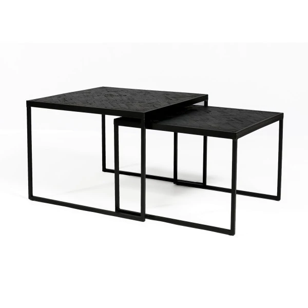 Vierkante Salontafelset Zwart Teak 1 Vierkante Salontafelset Zwart Teak
