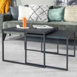 Vierkante Salontafelset Zwart Teak 5 Vierkante Salontafelset Zwart Teak -VTwonen Verkoopwinkel vierkante salontafelset zwart teak hout black teak bodio 03