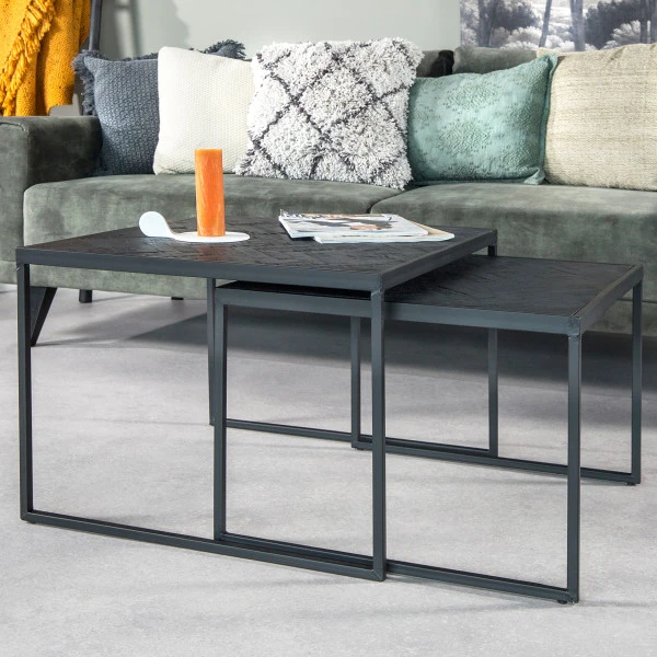 Vierkante Salontafelset Zwart Teak 3 Vierkante Salontafelset Zwart Teak - Afbeelding 3